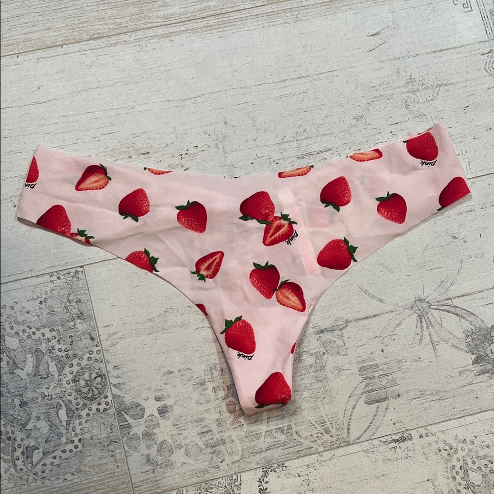PINK Victoria's Secret Pink Strawberry Lace Thong Panties Large